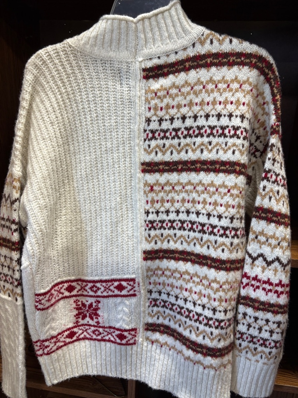 American Eagle Outfitters Cream and Red Nordic Cable Sweater - Picture 5 of 5